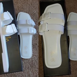 Flat sandal slides white